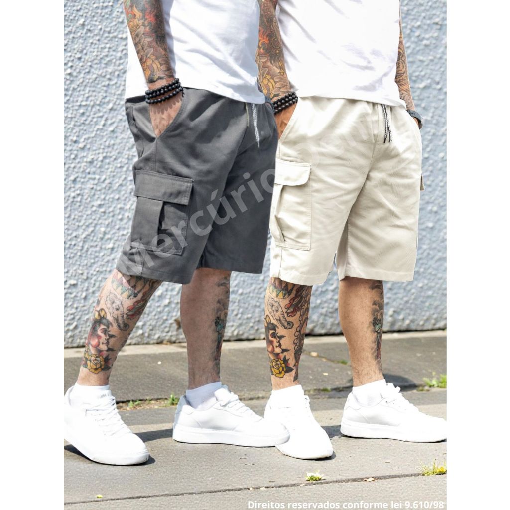 Kit 2 Bermuda Cargo Masculina Sarja Colorida Utilitária Casual Premium em Oferta na Shopee