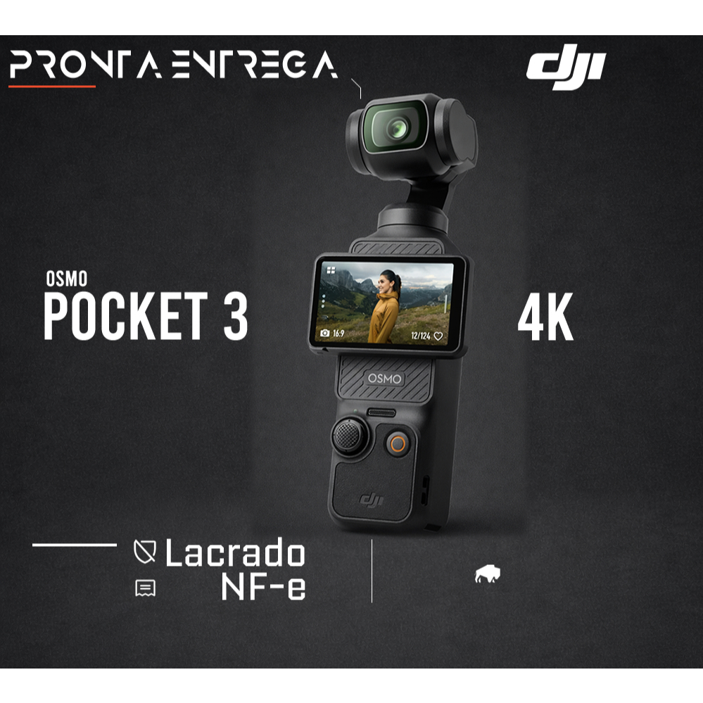 Câmera DJI Osmo Pocket 3 4K 120fps Gimbal 10-Bit Lacrado com NF