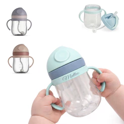 Copo de Transição Infantil personalizado 350 ml pegador duplo tampa de proteção canudo de silicone