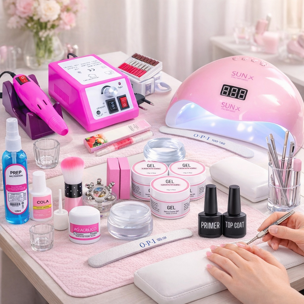 Kit Unhas Profissional – Motor Mercedes Cabine Sun 5 para Alongamento e Cuidados - Manicure Nail