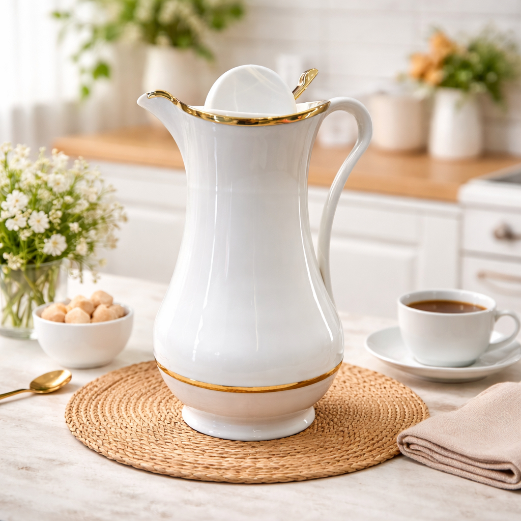 Garrafa Térmica Café Cha 1 Litro Detalhes Dourados Aladin Desing Elegante