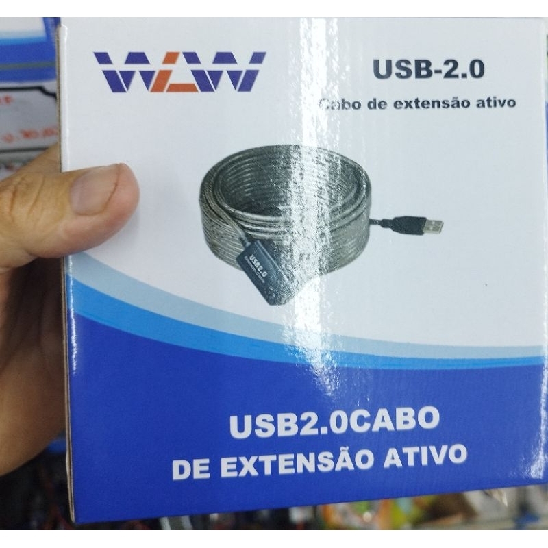 Cabo Extensor USB 2.0 Ativo Amplificado 5m 10m 15m Alta Velocidade