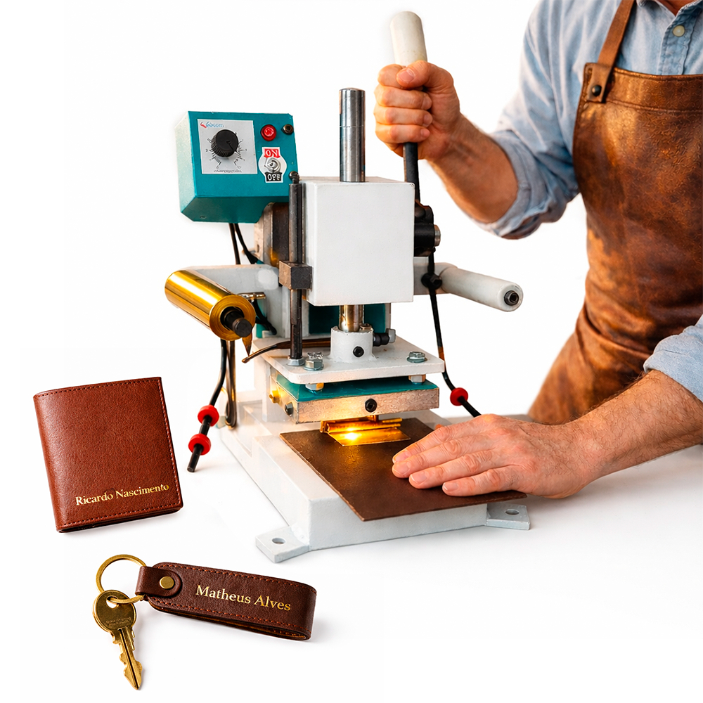 Máquina Hot Stamping Manual Carimbadeira Couro Madeira Sintético Clichê Sublimação Profissional