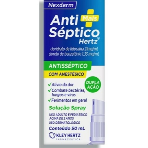Solução Antisséptica Hertz  Spray com 50ml - Evita Dor