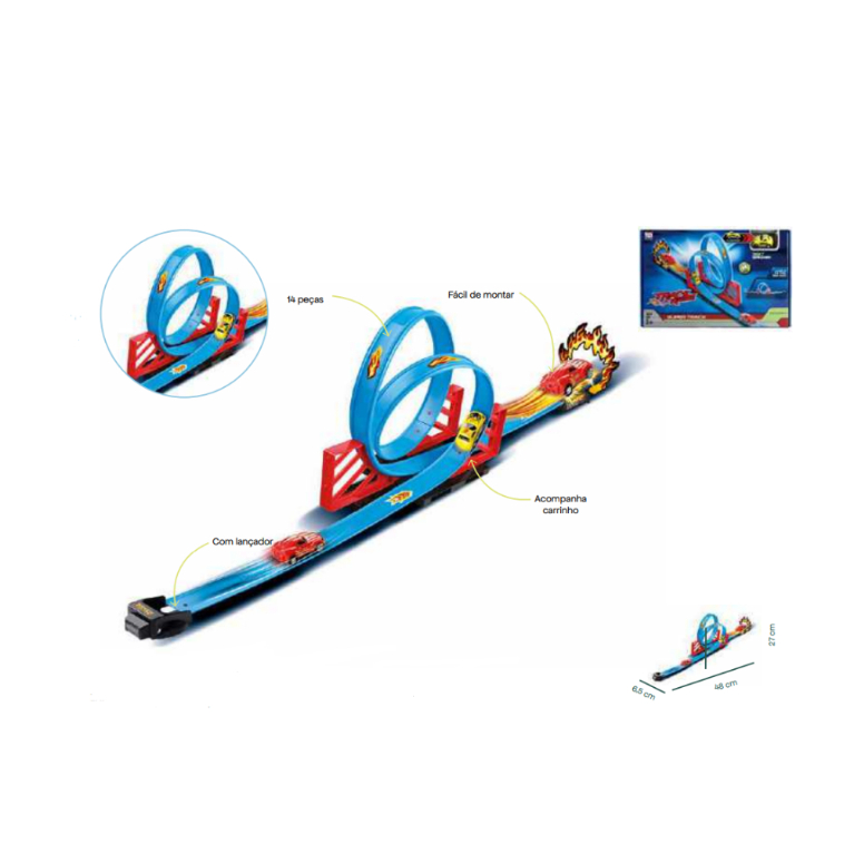 Pista de Corrida Infantil Speed Track Com Looping Duplo 14 peças - Zippy Toys