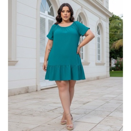Vestido leve plus size ciganinha com babado na barra chic e elegante em Oferta na Shopee