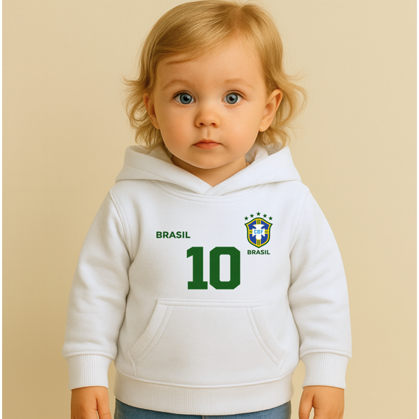 Moletom Canguru Infantil Estampa Brasil Jogador 1004 Copa do Mundo Seleção Brasileira Torcedor Kids