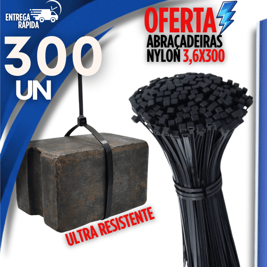 Conjunto 300 Cinta Plástica Abraçadeira  3,6x300MM Nylon Enforca Gato Premium Utilidades