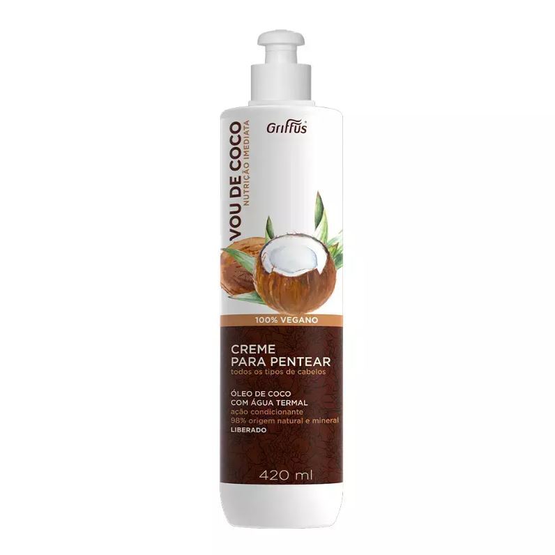 Creme para Pentear Vou de Coco Griffus 420 ml - Nutrição e Proteção Óleo de Coco e Água Termal