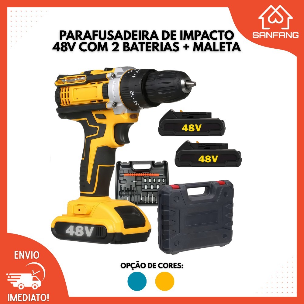 Parafusadeira Furadeira 48V 2 Baterias Com Maleta e Acessórios Completo em Oferta na Shopee