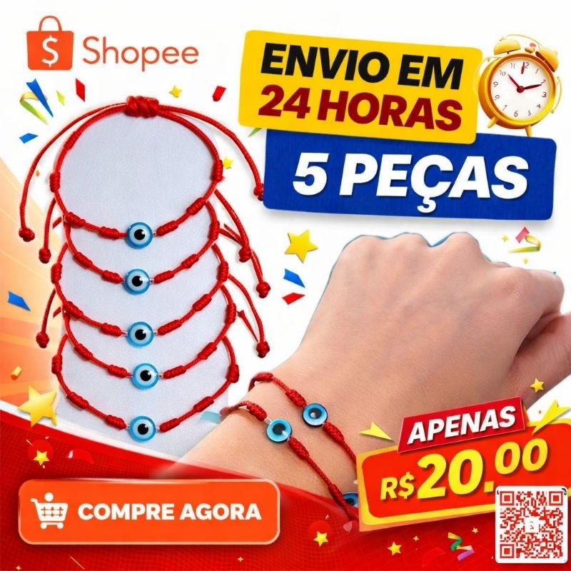 Kit 5 Pulseiras Vermelha 7 Nós Kabbalah Proteção Contra o Mal em Oferta na Shopee