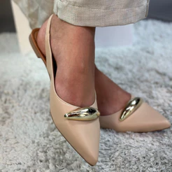 Sapatilha Slingback Feminina Nude Gota Glow Rasteira Bico Fino Social Confortável