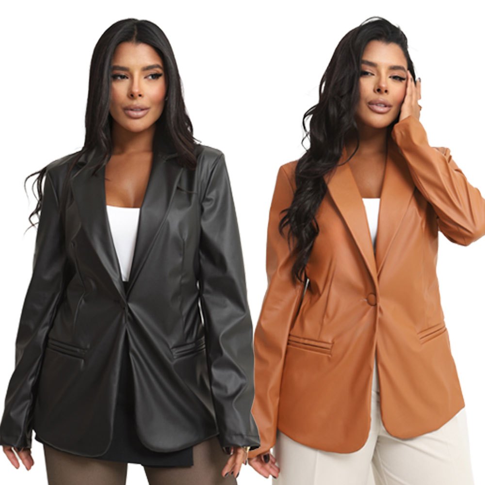 Kit 2 Blazers Feminino Em Couro Premium Com Botão Único