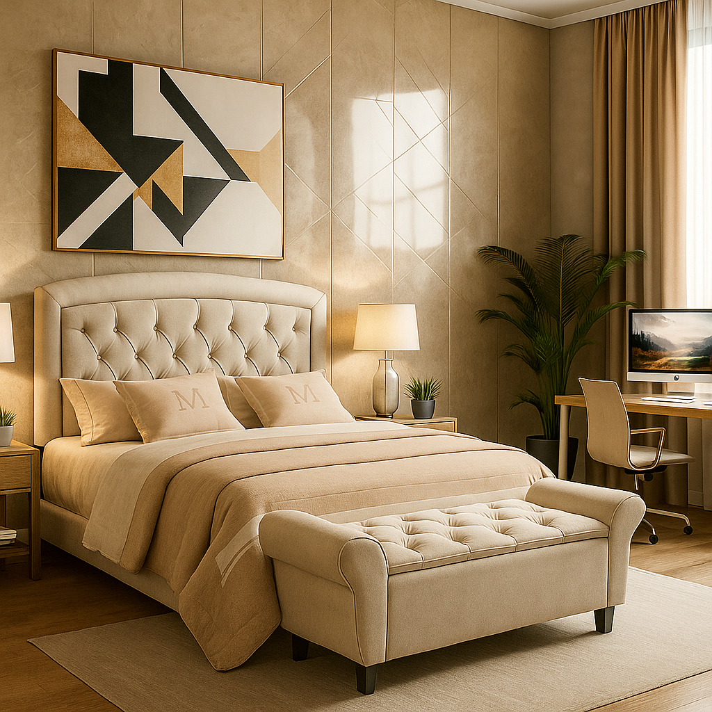 Cabeceira Estofada Veneza com Recamier Baú para Cama Queen ou Casal Suede