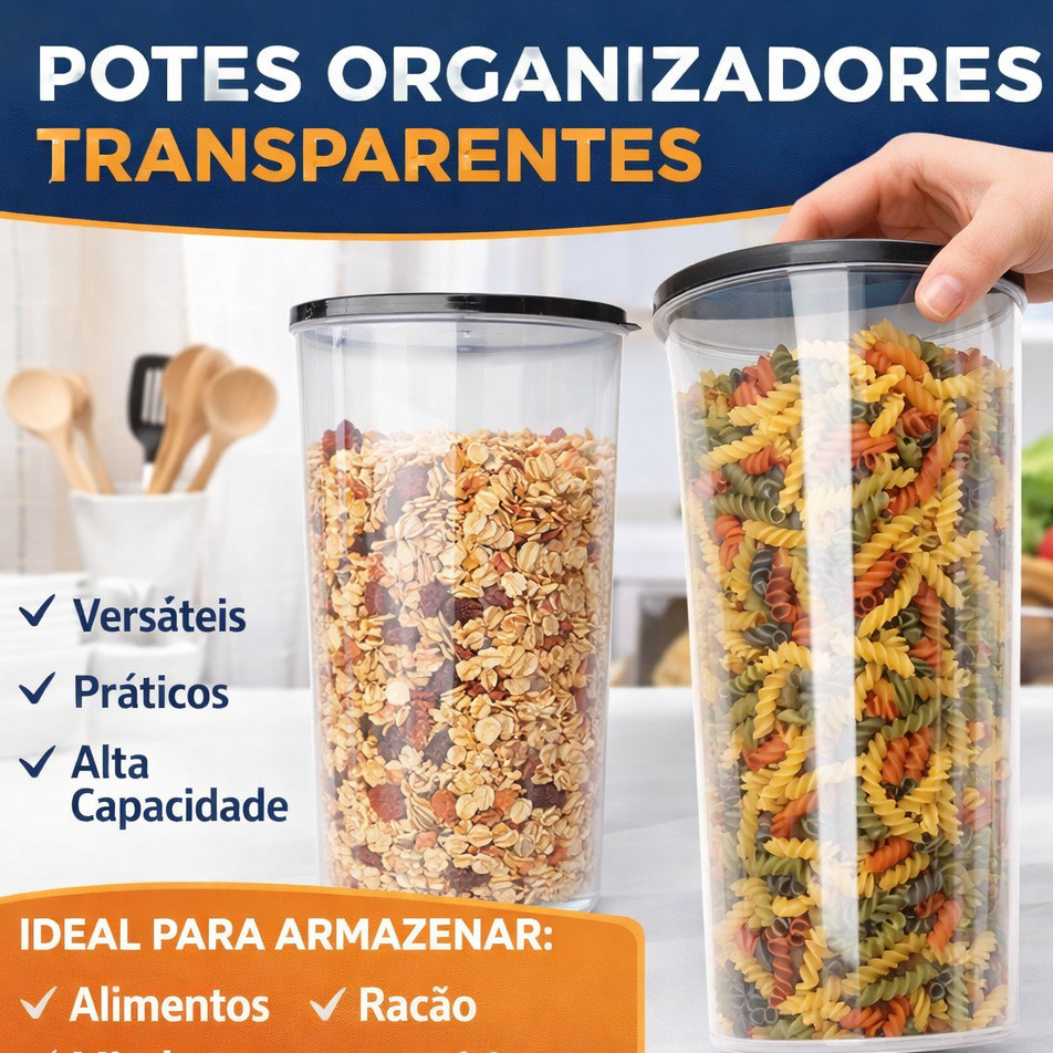 Conjunto 2 potes organizador resistente transparente cozinha linha premium despensa macarrão arroz em Oferta na Shopee