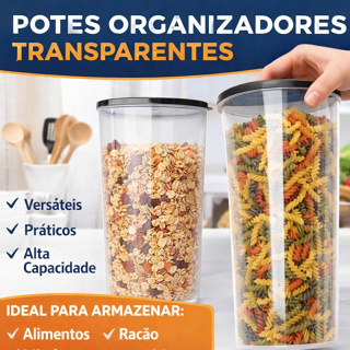 Conjunto 2 potes organizador resistente transparente cozinha linha premium despensa macarrão arroz em Oferta na Shopee