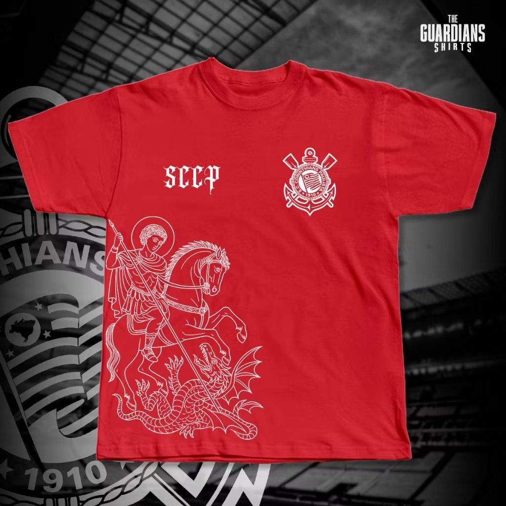 Camiseta Oversized Time Timão São Jorge SCCP Camisa Grande 100% Algodão Estampada