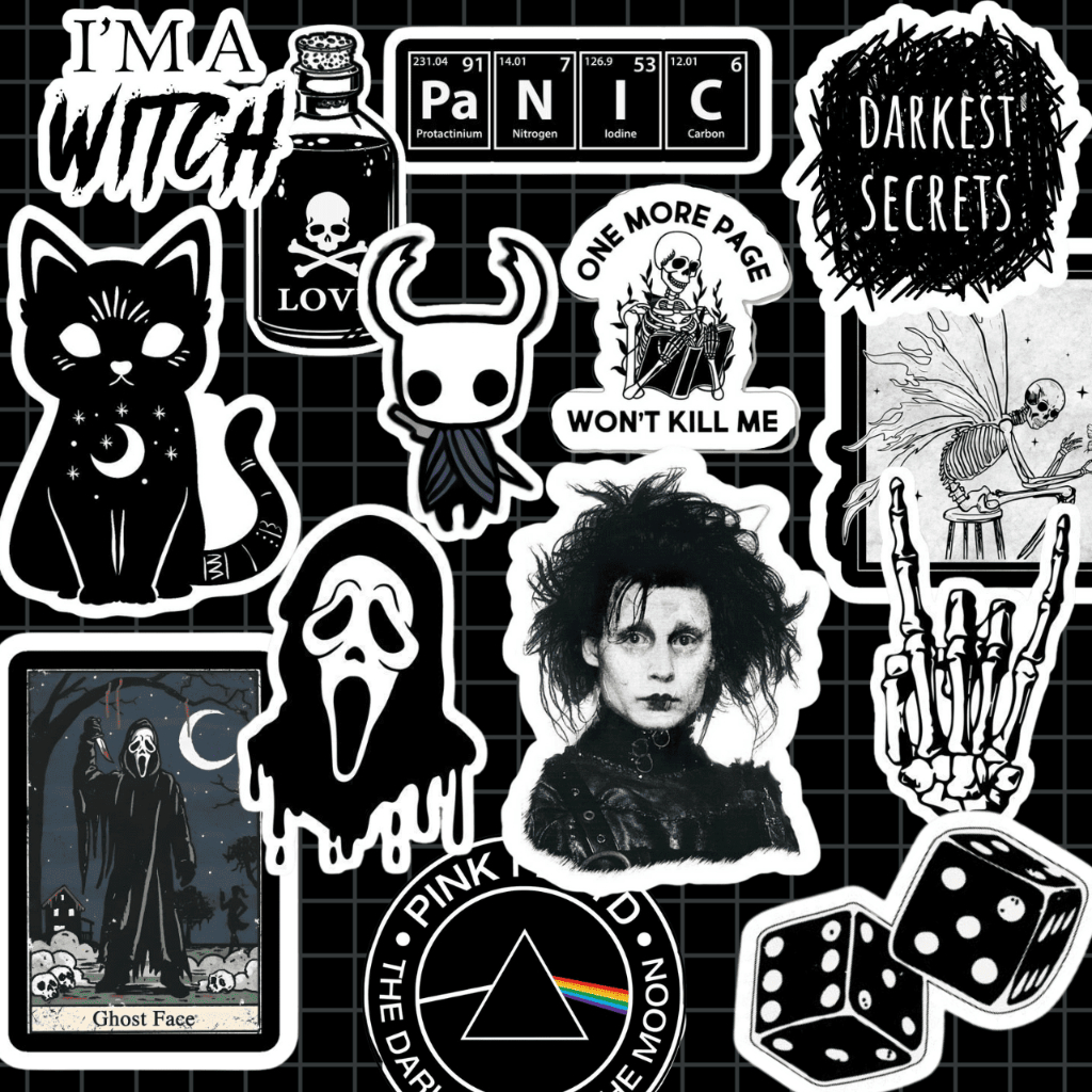 20 Adesivos Dark Preto, Kildle, Livro, Garrafa, Scrapbook, Decoração, Aesthetic Tema Gótico, Sombrio em Oferta na Shopee