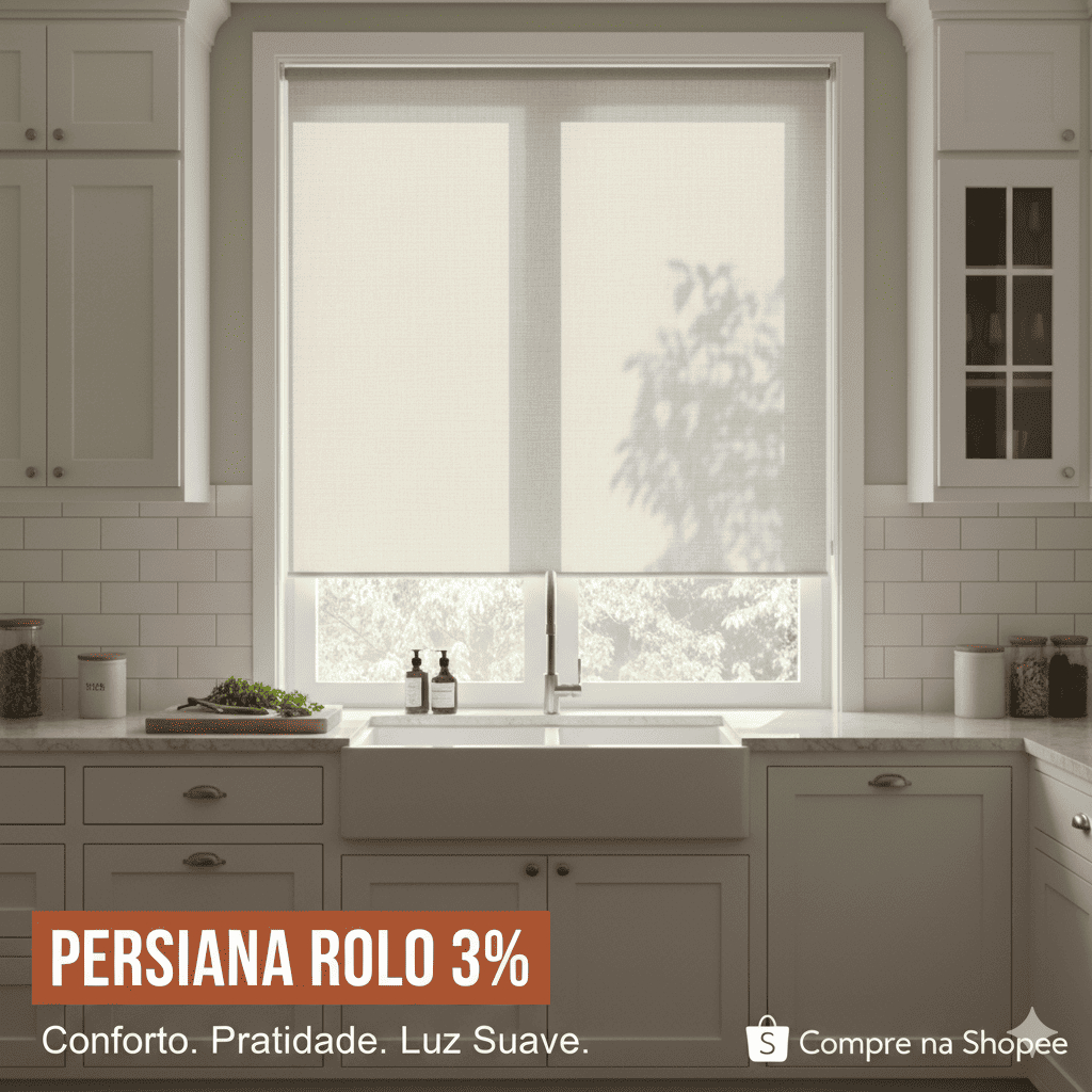 Persiana Rolo Elegante – Tela Solar 3% | Proteção UV, Estilo e Conforto para o seu dia a dia
