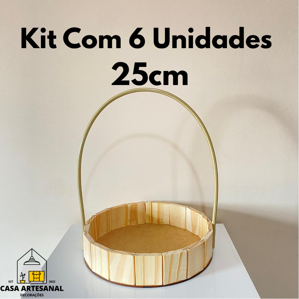 Kit 6 Cestas de Madeira 25cm | Cesta para Presente, Cesta de Páscoa, Chocolate e Datas Comemorativas