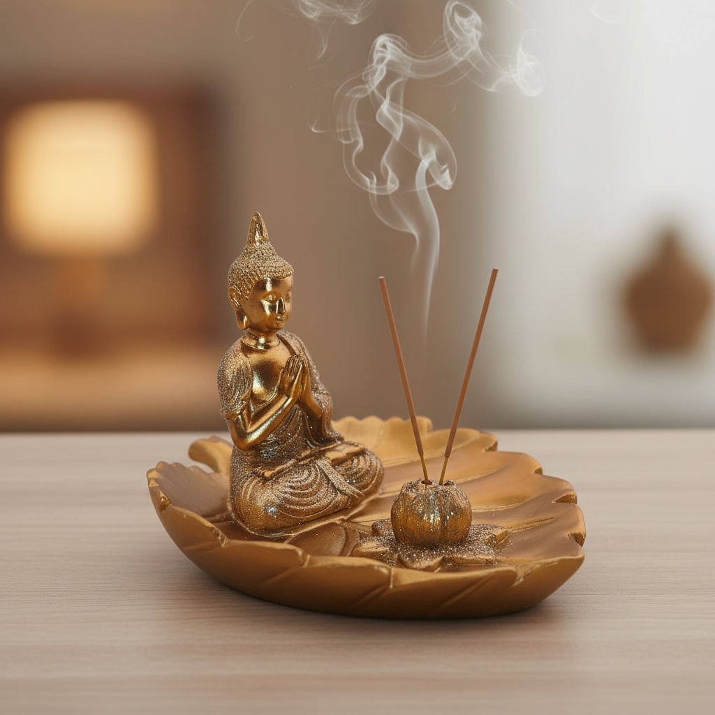 Incensário Vareta Buda Dourado Brilhante Meditando Decoração Elegante Coisas Diferentes Para Casa