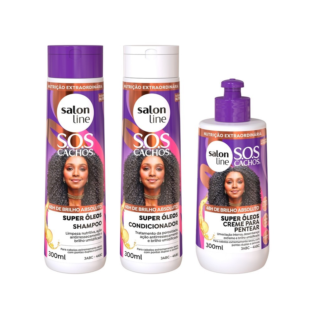 Kit SOS Cachos Super Óleos com Shampoo + Condicionador e Creme para Pentear Salon Line em Oferta na Shopee