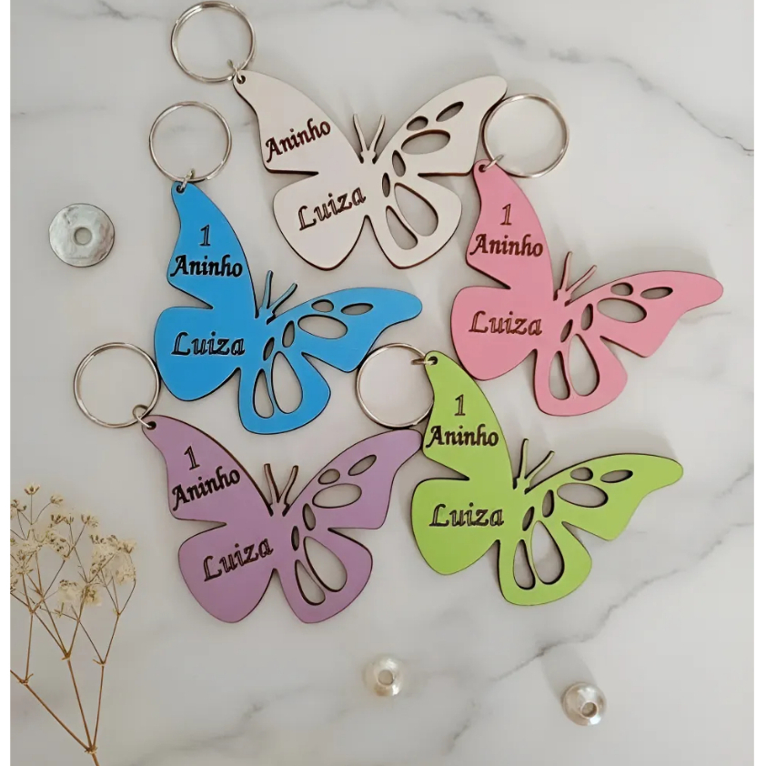 Chaveiro Borboleta Personalizado Lembrancinha MDF Festa Aniversário Jardim das Borboletas, Jardim Encantado