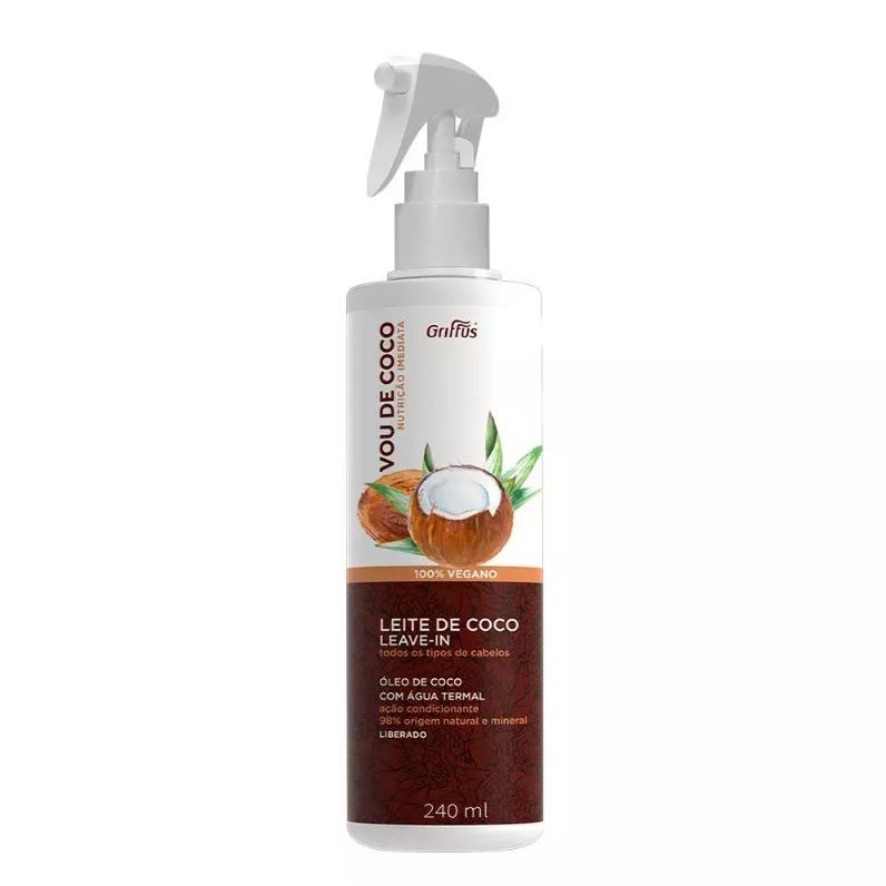 Leite de Coco Leave-In Vou de Coco Griffus 240 ml - Finaliza com Proteção Térmica e Água Termal