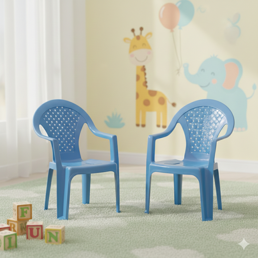 Kit 2 Cadeira Cadeirinha - Plástica Infantil Para Criança Cor Azul