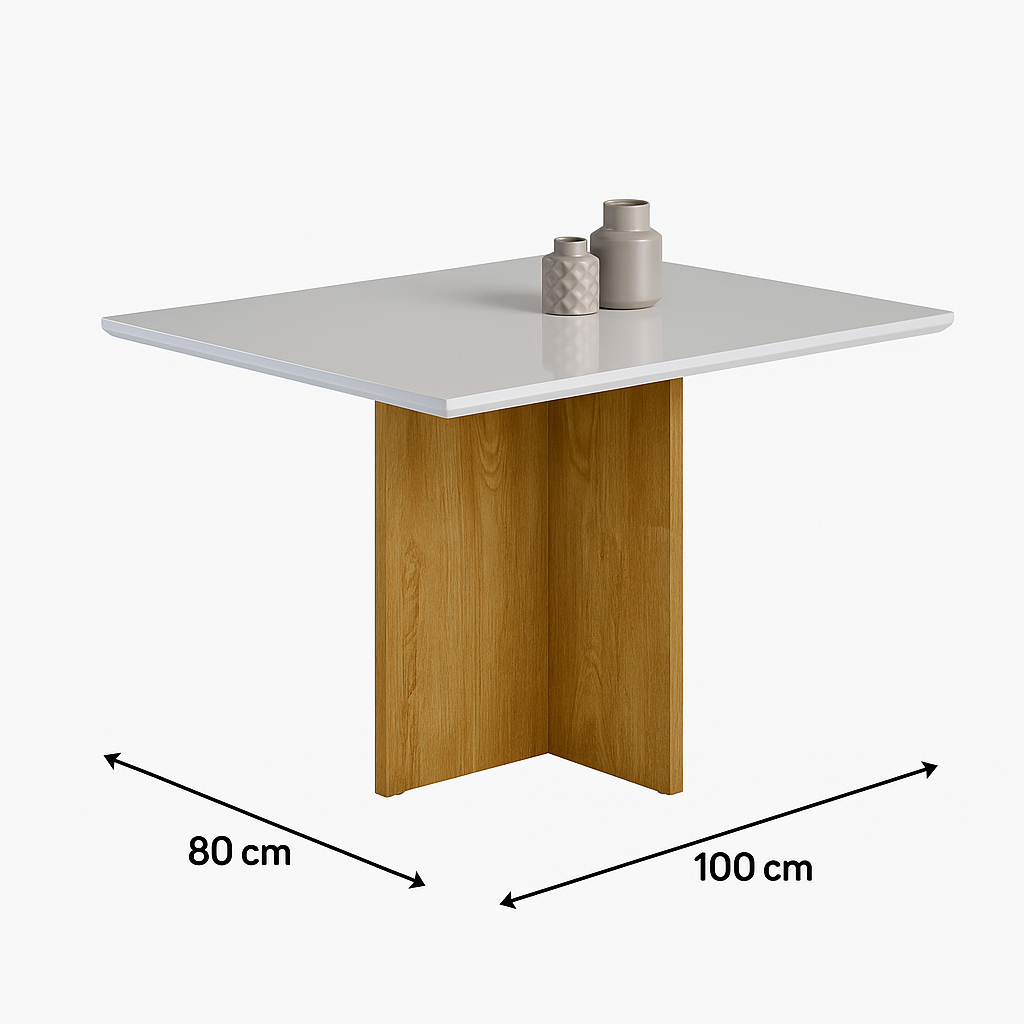 Mesa de Jantar Moderna 80x100cm Off White e Cinamomo 4 Pessoas – Confortse Salinas
