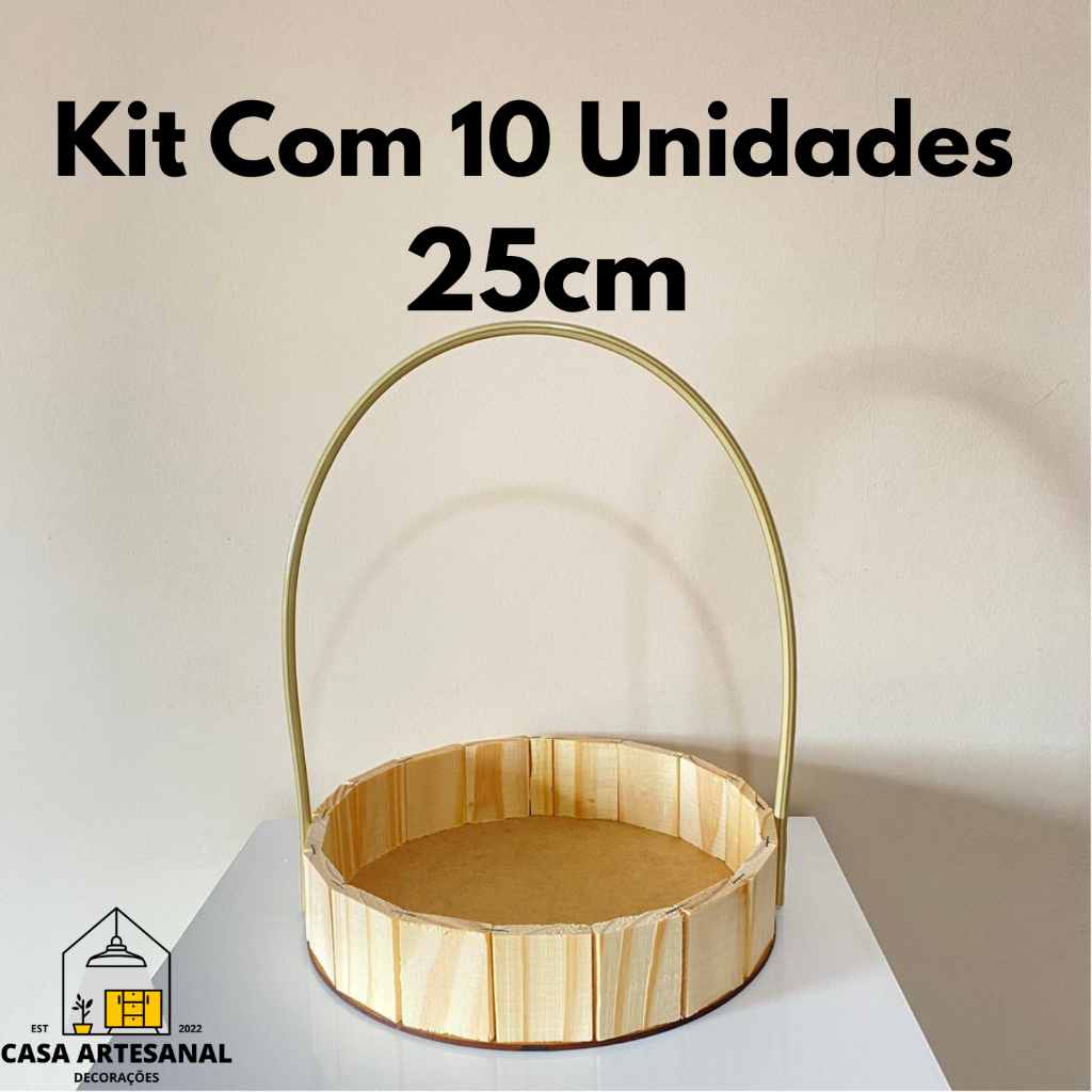 Kit 10 Cestas de Madeira 25cm | Cesta para Presente, Cesta de Páscoa Chocolate e Datas Comemorativas