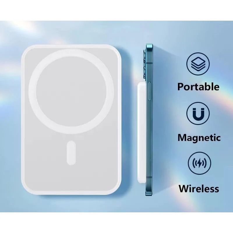 Carregador Portátil MagSafe Sem Fio 5000 mAh  Indução Magnética