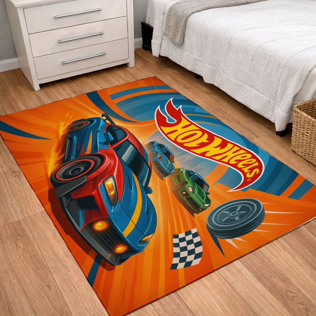 TAPETE DECORATIVO INFANTIL HOTWHEELS AVELUDADO TAMANHO 140X100