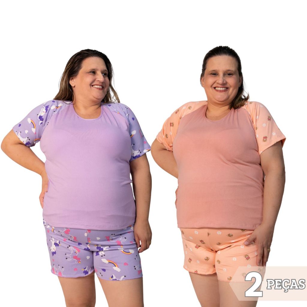 Kit 2 Baby Doll  Blusa e Short Suede  Conjunto Pijama Feminino Plus Size