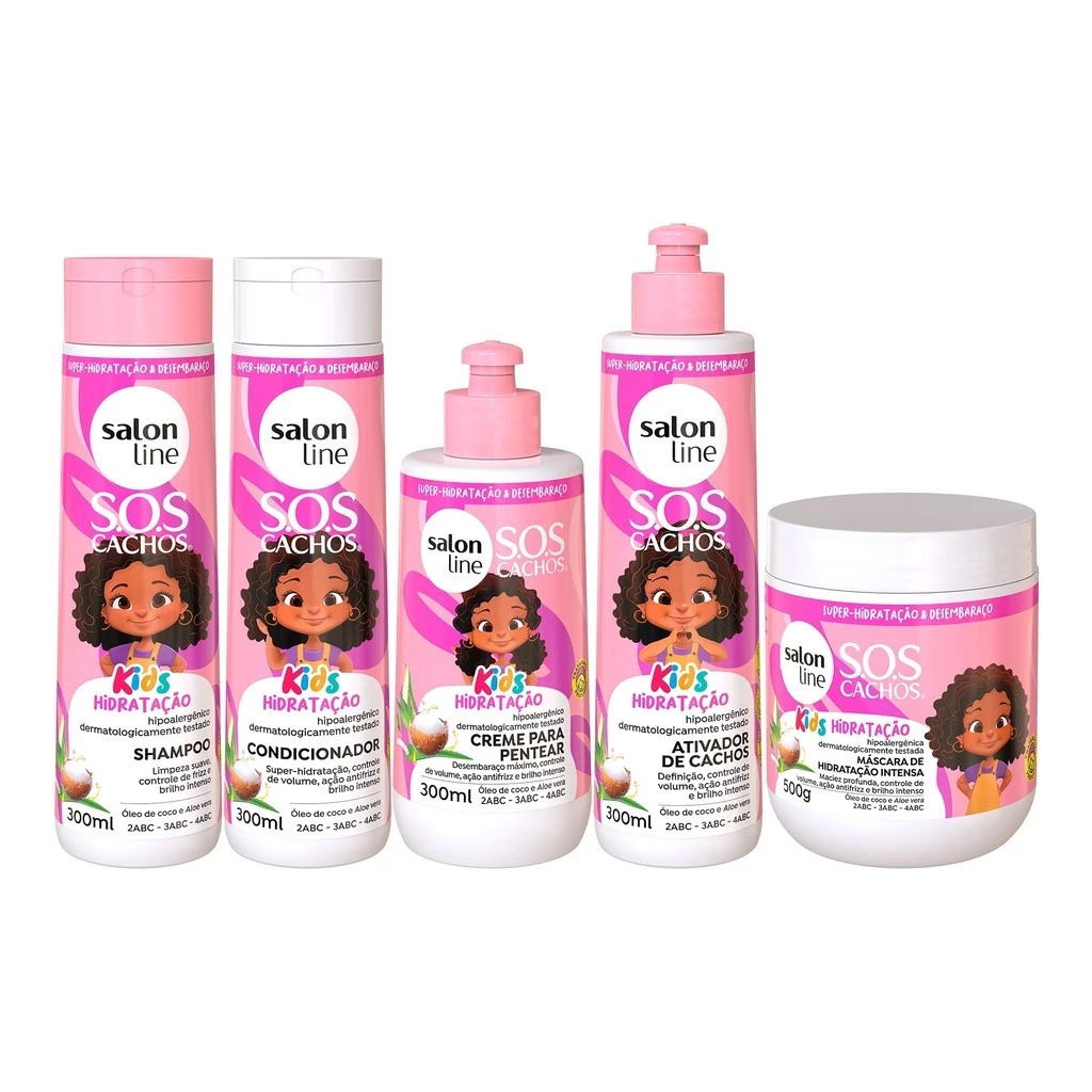 Kit Shampoo + Condicionador + Máscara + Ativador de Cachos + Creme de Pentear SOS Cachos Kids Hidratação — imagem 1
