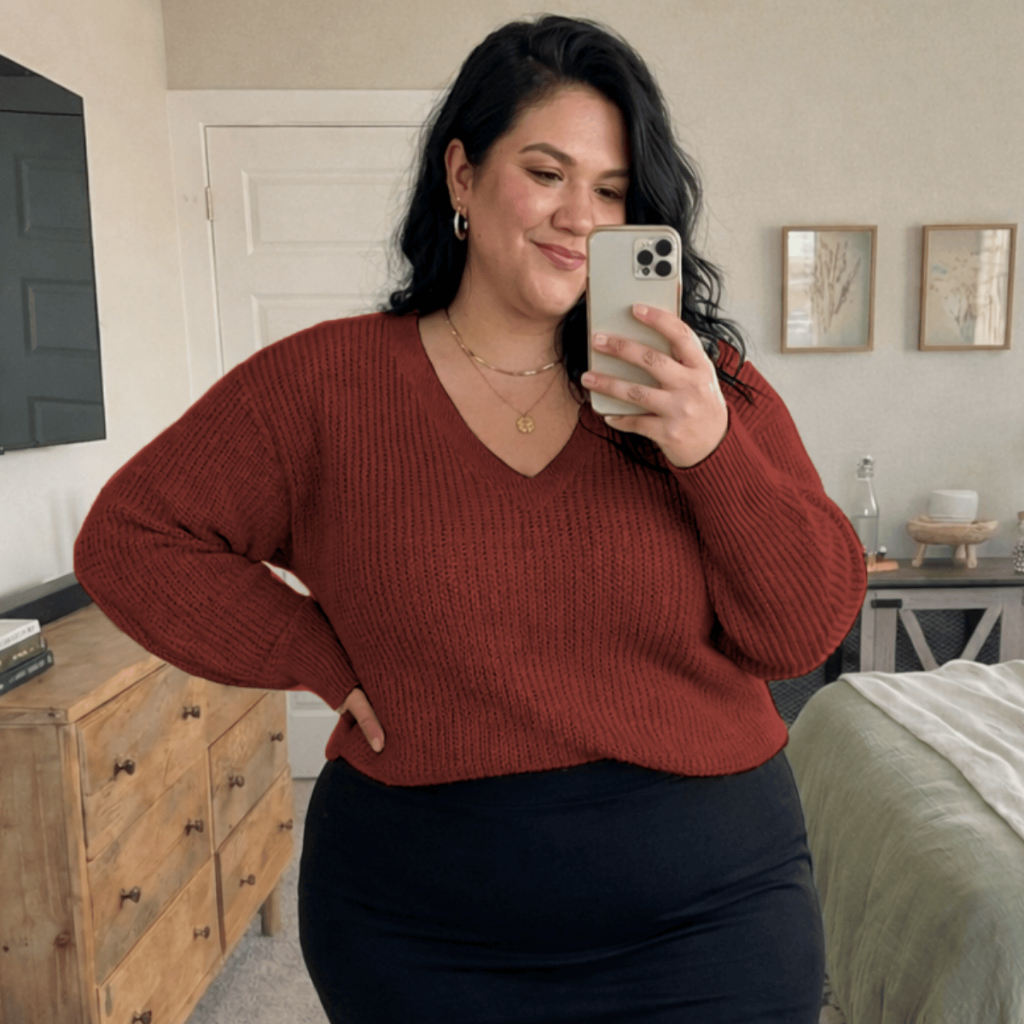 Blusa Plus Size Feminina Tricot Gola V Fang Suéter Manga Longa Básico Inverno Frio Tricot Casual