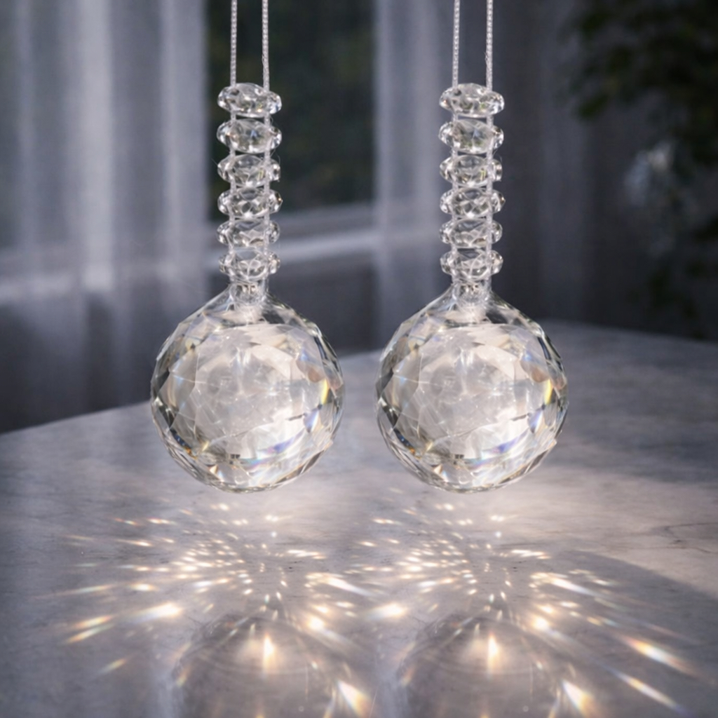 Kit Feng Shui 2 Esferas 40mm (4cm) com 10 castanhas Cristal Legítimo K9 C/ Cordão