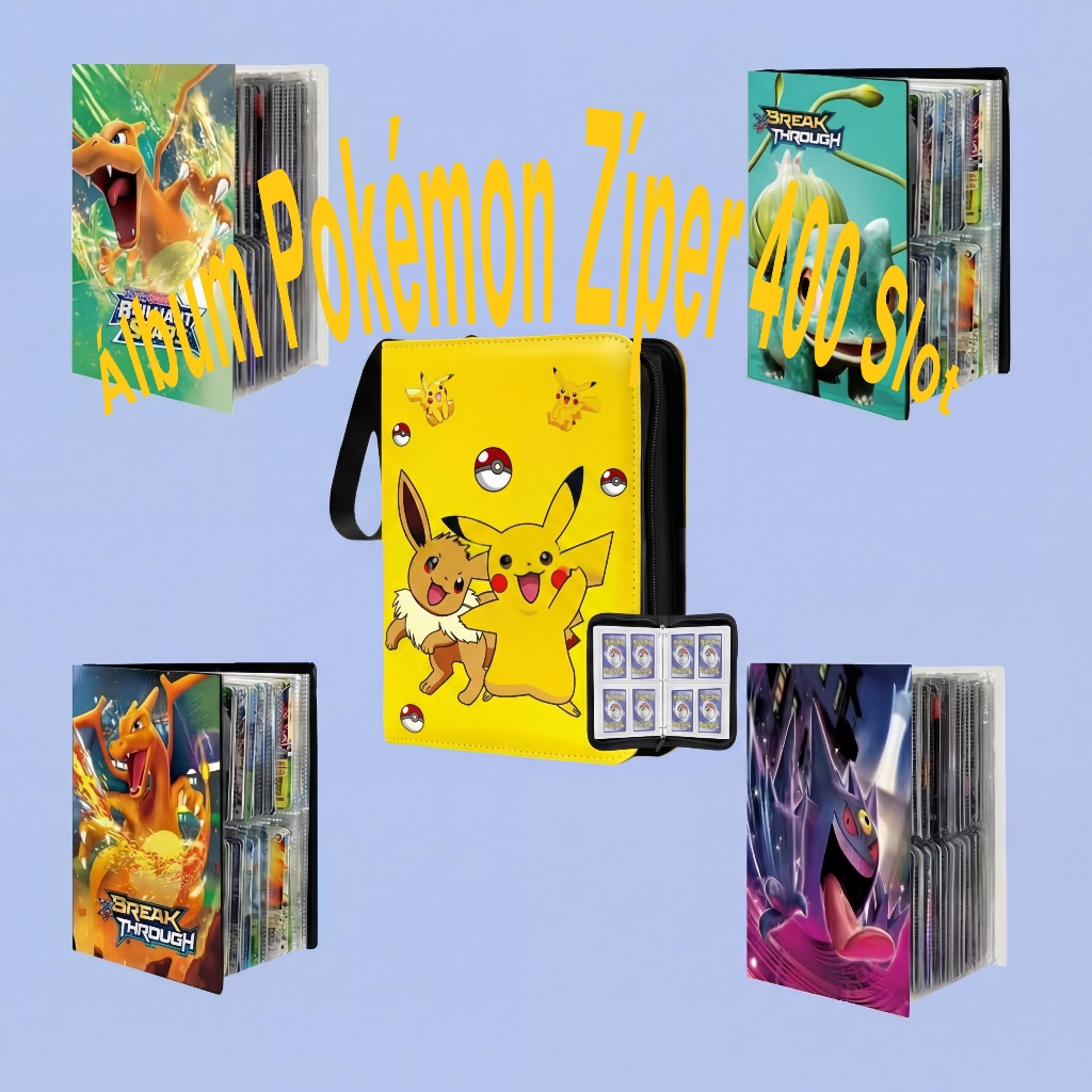 Álbum Pokémon Zíper 240/400 Cartas TCG Cards Coleção Pikachu Charizard Oficial Crianças Colecionador em Oferta na Shopee