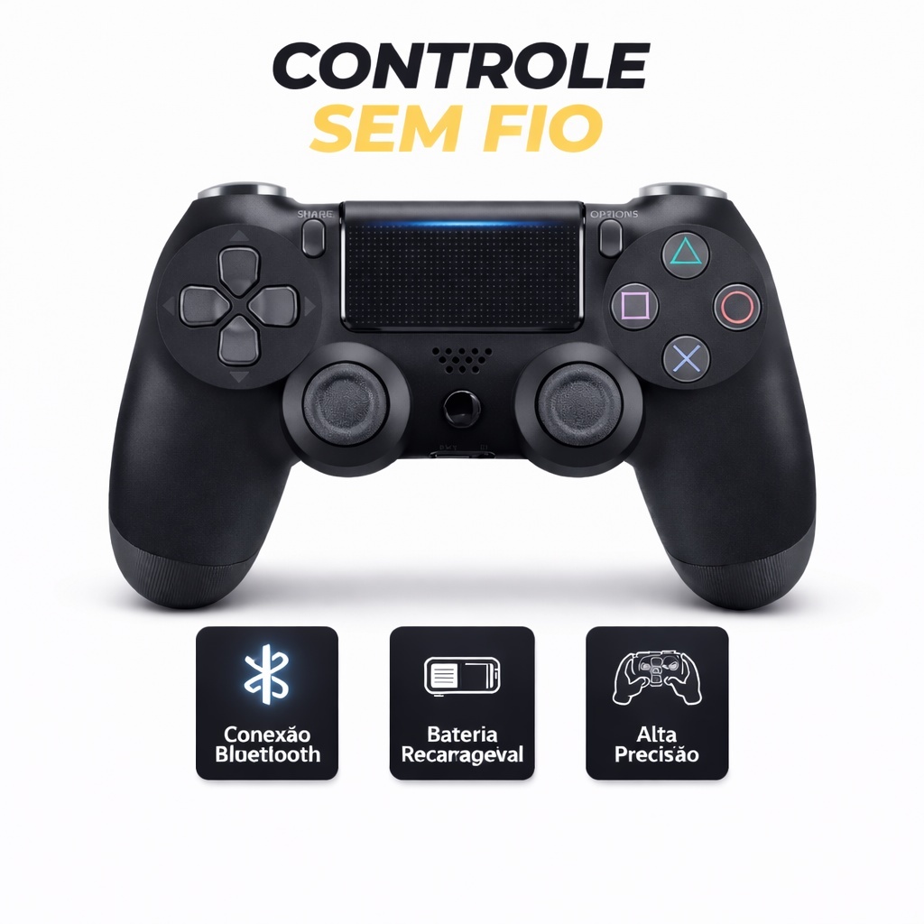 Controle PS4 Sem Fio Bluetooth | Joystick Gamer PC PS4 Compatível Switch Lite/OLED