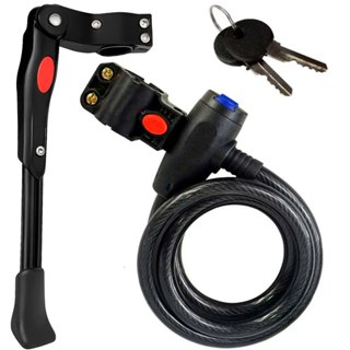 kit Trava Cabo De Aço Cadeado Segurança Com Chave bike Moto + Descanso Pezinho Bike Lateral Com Regulagem aro 20 /29 em Oferta na Shopee