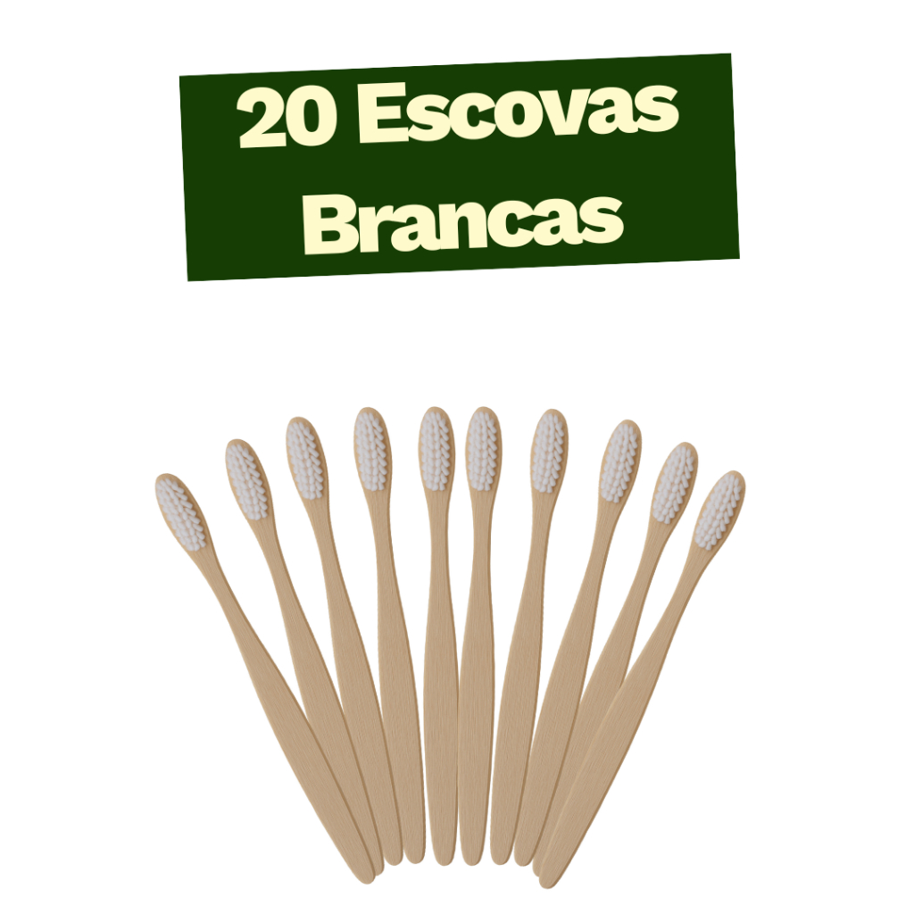 Kit 20 Escova Dente Bambu Ecológica Biodegradável Branca Preta Colorida Cerdas Macias Vegana Ecoleva