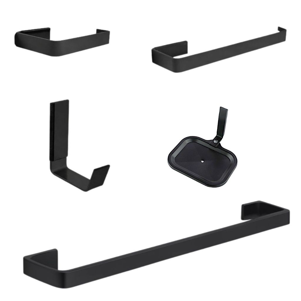 Kit 5 Peças Acessórios Para Banheiro Preto Fosco Quadrado em Oferta na Shopee