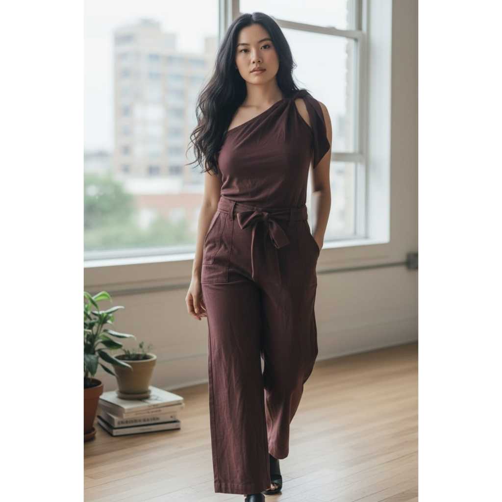 Calça Pantalona duna conjunto Feminina  elegante cintura alta com Modelagem Plus Size   conjunto elegante