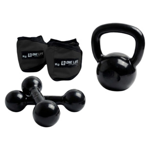 Kit | Caneleira 3kg Par Halter 3kg Kettlebell 4kg | One Life Sports® – Fitness em Oferta na Shopee
