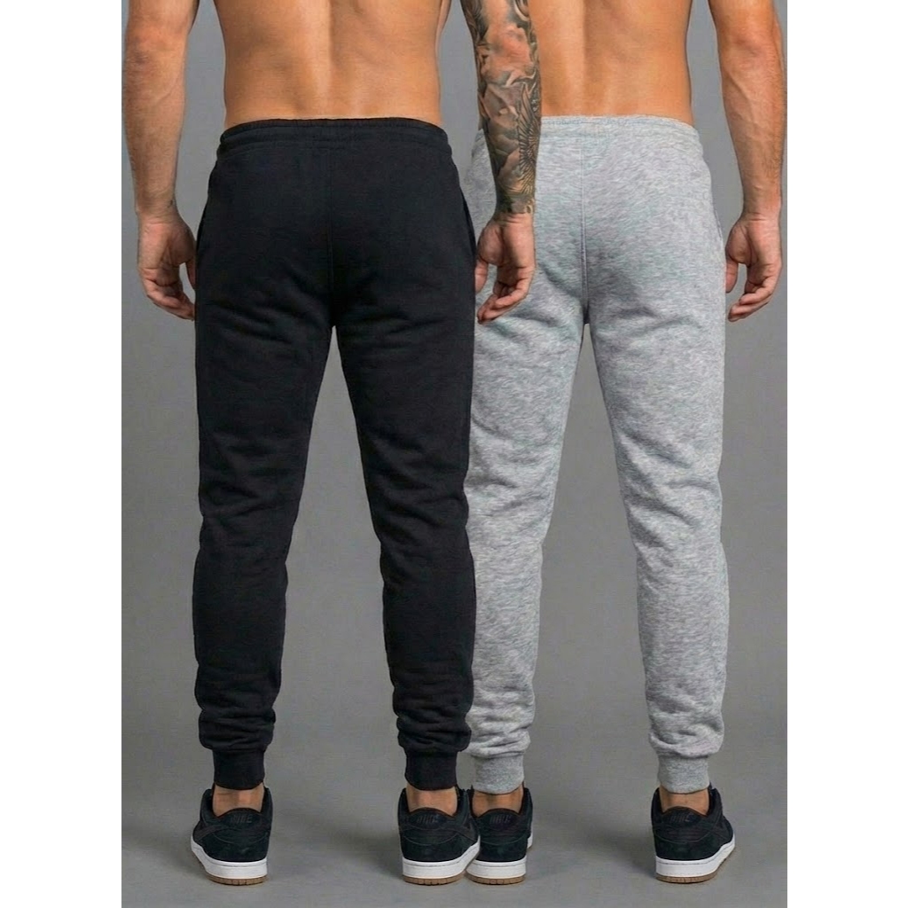 Kit 02 Calças Jogger Masculina Esportiva Moletom Preta ou Cinza – Conforto e Estilo para Academia