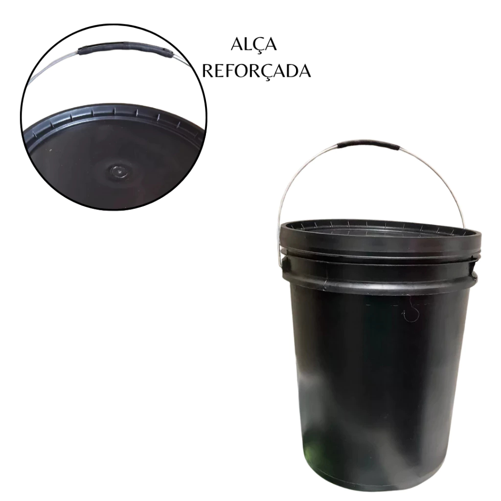 kit 2 Baldes de 20 litros com tampa preto alça reforçada.