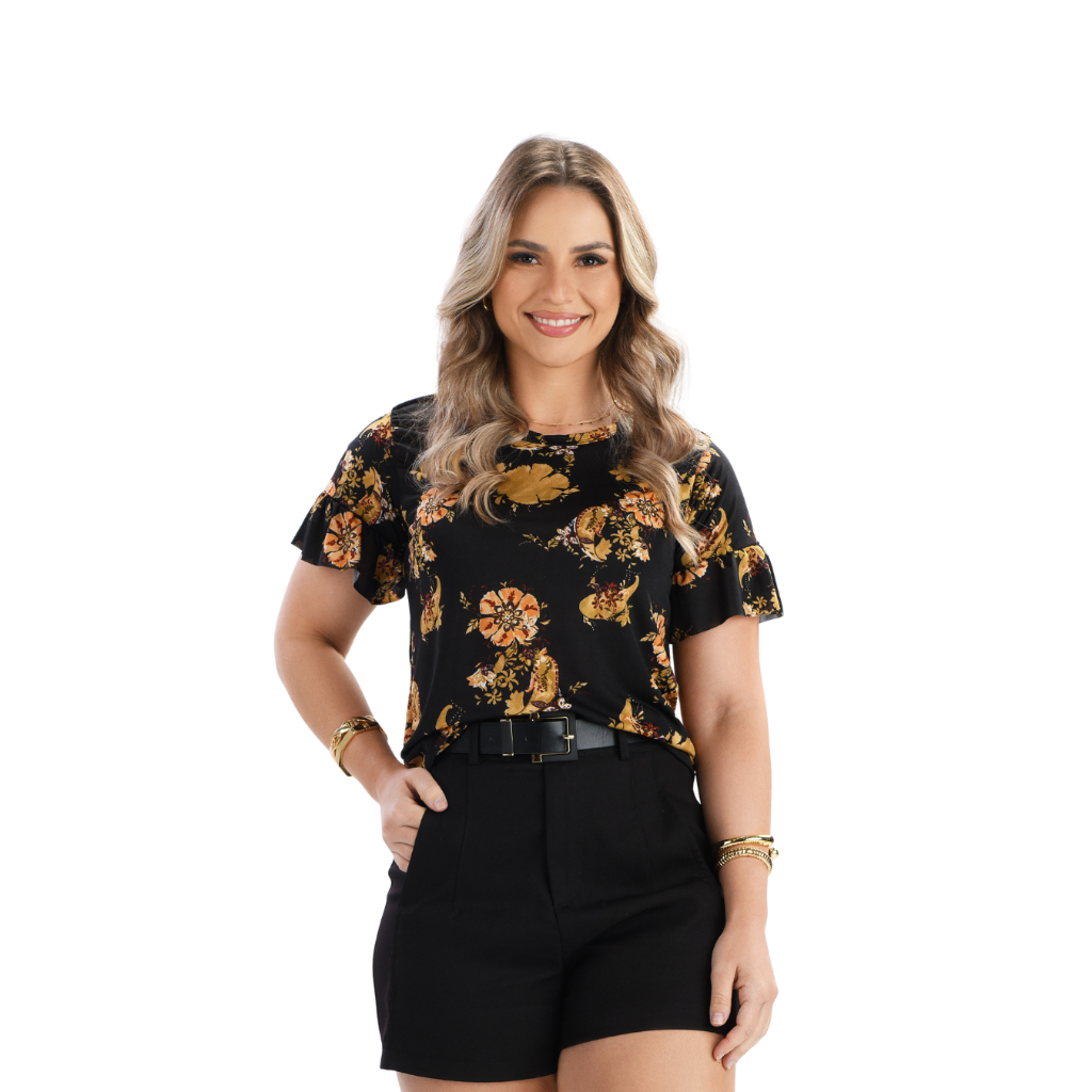 Uzze-Me Blusa Feminina Adulto Estampada Manga com Babado em Liganete em Oferta na Shopee