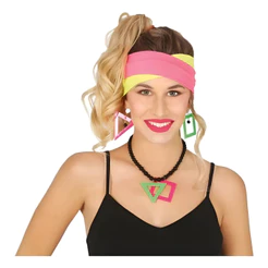 Kit Fantasia Anos 80' Acessórios Faixa Cabelo Brinco E Colar Festa Carnaval Halloween Feminino