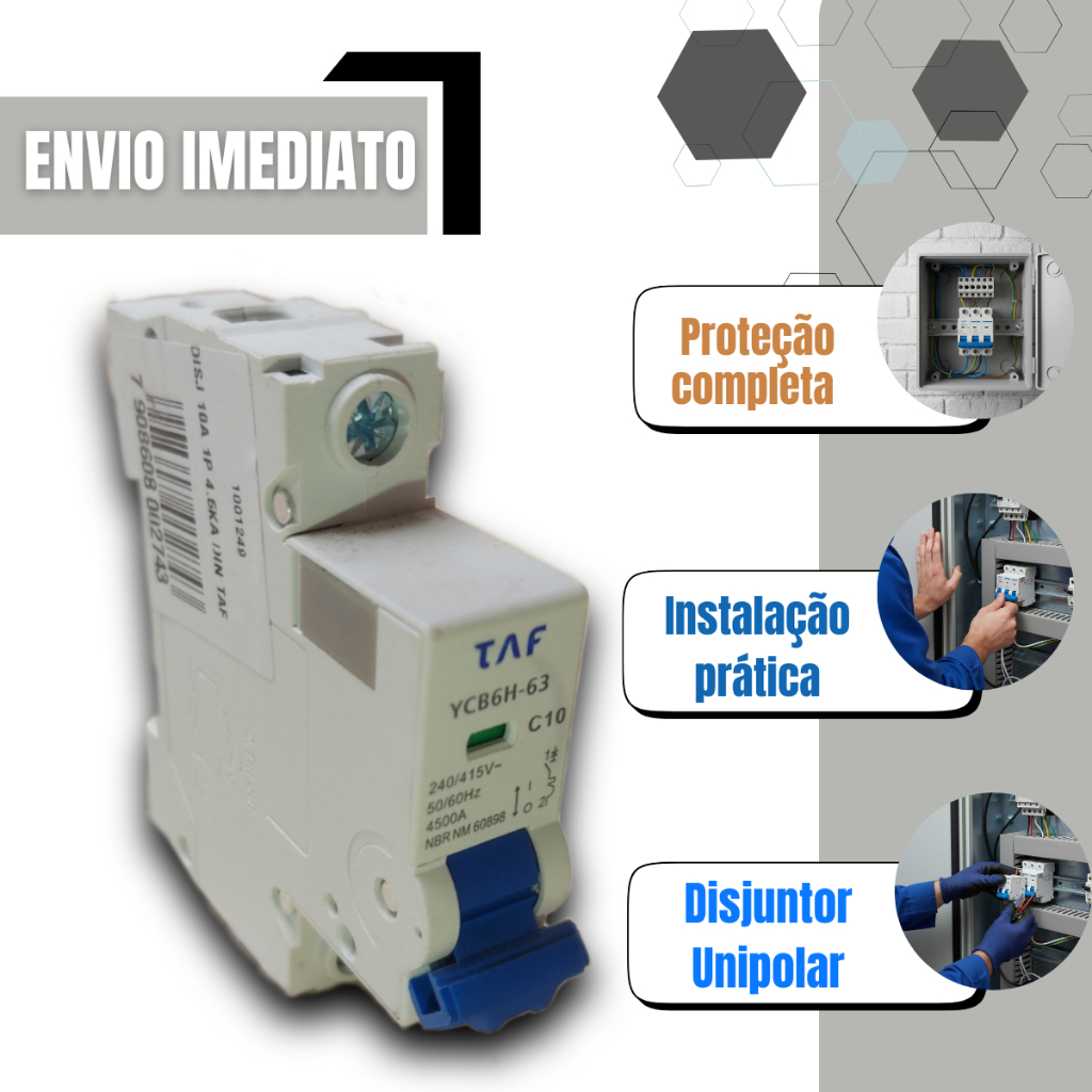 Disjuntor Unipolar 1P 10A a 63A – Proteção Elétrica Residencial e Comercial – TAF