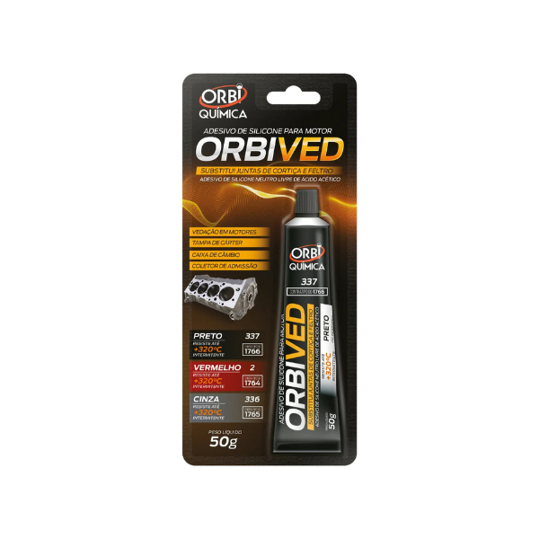 Cola Silicone Alta Temperatura Preto Junta Motor Orbived 50g